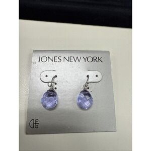 Jones New York Purple Cut Glass‎ Dangle Earrings Vintage Silver Tone